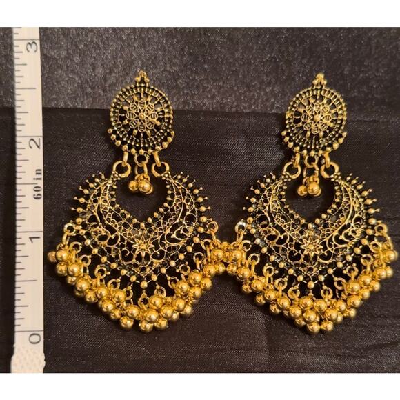 Bollywood Desi Boho Oxidized Gold Tone Jhumka Earrings - Picture 3 of 4